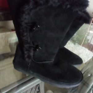 NEW ...Sanoma black suede faux fur boots